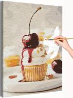 Кекс с вишенкой / Десерт / Еда Раскраска картина по номерам на холсте 30х40