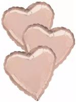 Воздушные шары фольгированные Agura Сердца, Металлик, Розовое золото, 46 см, набор 3 шт