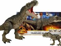 Фигурка динозавра Тираннозавр большой, рычащий T-REX Mattel JURASSIC WORLD, уничтожить и съесть, HDY55