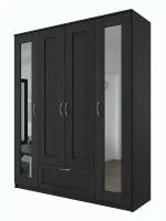 Шкаф ГУД ЛАКК Сириус, 4 двери и 1 ящик с зеркалами, 156х50х190 см, черный, дуб венге