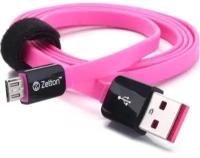 Кабель Zetton Flat Micro USB плоский, черный с розовым