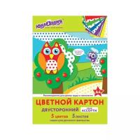 Картон цветной А4 2-сторонний мелованный EXTRA 5 цветов папка, оборот рисунок, юнландия, 200х290мм