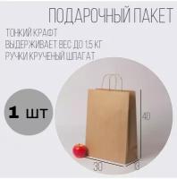 Пакет бумажный 30x40x13 усиленный коричневый крафт ручка крученая - 1шт