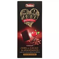 Шоколад Torras Zero темный с какао-бобами и клюквой, 52% какао