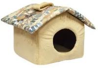 Домик для кошек и собак Зооник Азбука с крышей, бежевый, 37x38x31 см