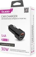 Автомобильное зарядное устройство Olmio 2USB, 30W, 5.4A, QC 3.0, Smart IC