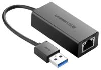 Переходник UGREEN CR111 (20256) USB-A 3.0 to RJ45 (F), Gigabit Ethernet, пластиковый с проводом, Black