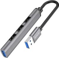 USB HUB разветвитель HOCO HB26 4 в 1 USB3.0 (m) - USB3.0 (f) + 3xUSB2.0 (f), серый металлик