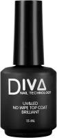 Топ для гель-лака Diva Nail Technology глянцевый финиш для ногтей, прозрачный 15 мл