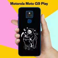 Силиконовый чехол на Motorola Moto G9 Play Череп и кот / для Моторола Мото Джи9 Плэй