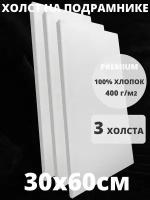 Холст на подрамнике грунтованный 30х60 см, плотность 400 г/м2 для рисования 2 шт