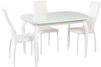 Стол обеденный раздвижной Чезаре 105 белый со стеклом, ножки №1 белые массив/ кухонны стол