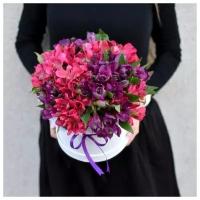 Букет из живых свежих цветов "15 Розово-Фиолетовых Альстромерий в коробке "