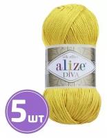 Пряжа для вязания крючком, спицами Alize Ализе Diva Silk effekt тонкая, микрофибра 100%, цвет 110 лимон, 5 шт. по 100 г, 350 м
