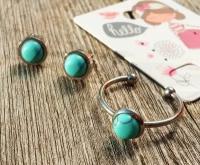 Комплект бижутерии Женское Счастье: серьги, кольцо, бирюза, размер кольца: безразмерное, голубой