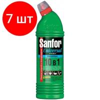 Комплект 7 шт, Чистящее средство для сантехники Sanfor "Universal 10в1. Морской бриз", гель с хлором, 750мл