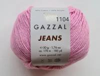 Пряжа полухлопок Gazzal Jeans/Газзал Джинс - розовый (1104), 1 шт, 58% хлопок, 42% акрил, 170м/50гр, для вязания игрушек, одежды и сумок