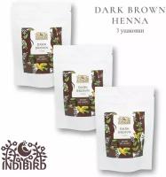Хна для окрашивания тонирования волос Indibird Тёмно-коричневая (Dark Brown Henna), 50 гр, 3 шт