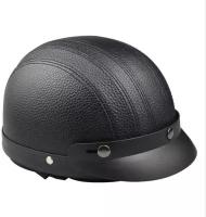 Шлем Мотоциклетный / велошлем / мотошлем черный матовый в полоску с отстегивающимся козырьком /каска для мотоцикла/байкерский шлем
