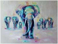 Постер / Плакат / Картина Цветные слоны 50х70 см в подарочном тубусе