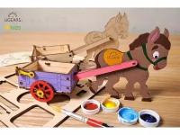 Деревянная модель-раскраска для детей UGears 4Kids Ослик с тележкой (Donkey)
