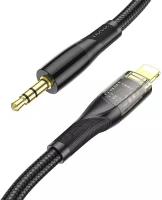 AUX кабель Jack 3.5mm - Lightning, Hoco UPA25, нейлоновый, черный