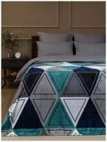 Плед TexRepublic Absolute flannel 150х200 см, 1,5 спальный, велсофт, покрывало на кровать, теплый мягкий, морская волна, рисунок треугольники