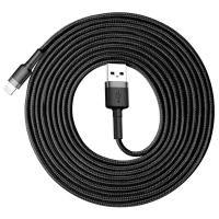 Кабель зарядки Apple Lightning 3m, Baseus Cafule Cable 2A, черный/серый (CALKLF-RG1)