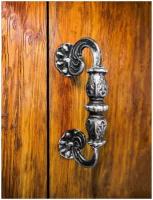 Ручка-скоба дверная кованая "Ажур" (серебряный)/ ручка дверная для входной двери/ручка кованая на калитку/ дверная ручка