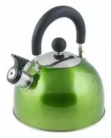 Чайник со свистком 2,5 л для плиты газ индукция электрическая, нержавеющая сталь, зеленый металлик, PERFECTO LINEA