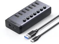 Хаб UGREEN CM481 (90307) USB-C to 7-Port USB-A 3.0 Hub DC 12V EU. Цвет: черный