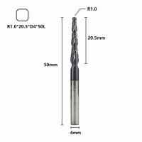 Фреза спиральная двухзаходная конусная сферическая XCAN 1,0х20,5х4х50мм,покрытие TiAlN