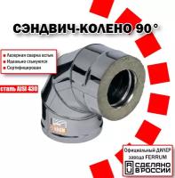 Сэндвич-колено 90° AISI 430/ нерж. 0,8 мм + оцинкованная сталь Ferrum (150х210 мм)