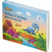 Пластилин №1 School Дино мягкий восковой, набор 12 цв, 180 гр