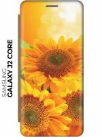 Чехол-книжка Три подсолнуха на Samsung Galaxy J2 Core / Самсунг Джей 2 Кор золотой