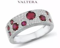 Кольцо VALTERA, серебро, 925 проба, родирование, фианит, рубин синтетический, размер 17.5, белый, красный