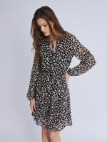 Шифоновое платье с плиссировкой на подоле, люрексом и леопардовым принтом, цвет Черный, размер M