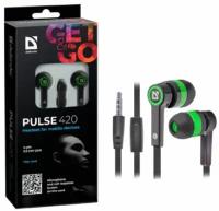 Гарнитура вакуумная Defender Pulse 420 Green 4-пин 3,5 мм jack, кабель-1,2м(1)