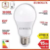 Лампа светодиодная Eurolux LL-E-A60-15W-230-2,7K-E27, груша, теплый свет