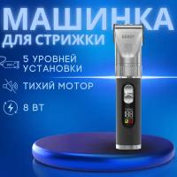 Машинка для стрижки волос DEWAL BEAUTY Dandy, черный с серебром, 0.8 - 2.0 мм, аккумуляторная/сетевая, 4 насадки