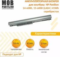 Аккумуляторная батарея для ноутбука HP Pavilion 14-n000, 15-n000 (LA04) 41Wh серебристая