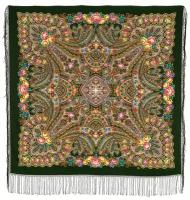 Платок Павловопосадская платочная мануфактура,135х135 см, зеленый, розовый