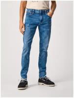 Джинсы зауженные Pepe Jeans, полуприлегающий силуэт, средняя посадка, стрейч, размер 32, голубой