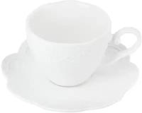 Чайная пара Nouvelle Home / Нувель Хоум Маршмеллоу из фарфора, белый, 180мл / набор для чаепития / чашка с блюдцем / чайный сервиз