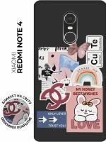 Матовый чехол Cute Stickers для Xiaomi Redmi Note 4 / Note 4X / Сяоми Редми Ноут 4 / Ноут 4Х с 3D эффектом черный