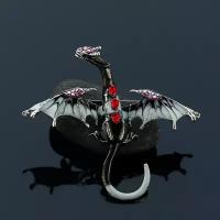 Брошь Дракон крупный черный. Женская бижутерия на булавке с эмалью и стразами. Кулон-подвеска