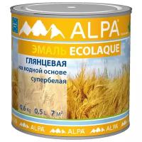 Эмаль акриловая (АК) Alpa Ecolaque глянцевая, глянцевая, супербелая, 0.62 кг, 0.5 л