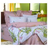 Комплект постельного белья СайлиД B-70, 2-спальное, сатин, белый/розовый