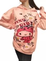 Худи кофта оверсайз для девочки Хеллоу Китти Hello Kitty розовая размер: S