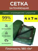 Сетка затеняющая усиленная 4х7 м Политарп 180 с люверсами, теневой навес для дачи теплицы бассейна беседки, укрывной тент садовый, декоративный забор